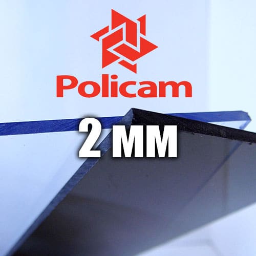 Лист прозорого монолітного полікарбонату 2.05х3.05м (POLICAM), 2мм